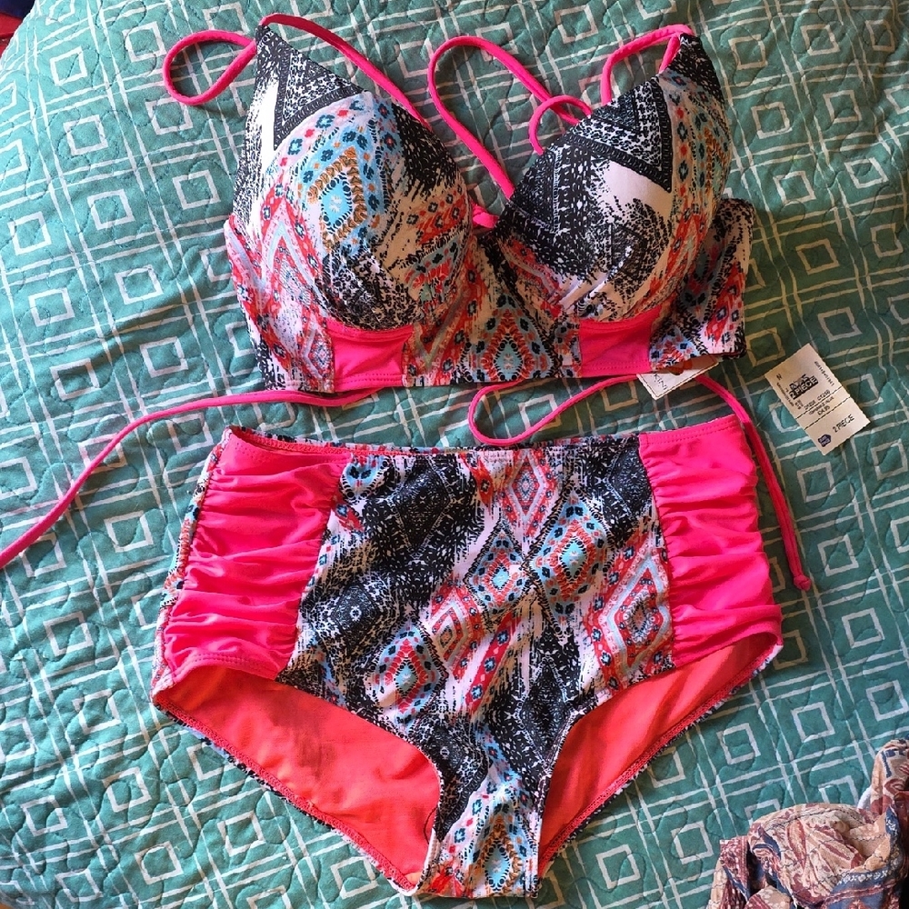 TiniBikini Vibrant Pink and Black Patterned Bikini